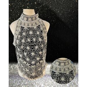 Chic Black and White Floral Lace Button Down Shirt